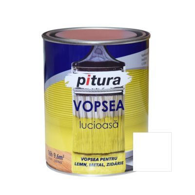 Vopsea alchidica pentru lemn / metal, lucioasa, Pitura, interior / exterior, alb polar V53101, 0.6 L