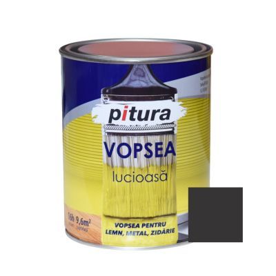 Vopsea alchidica pentru lemn / metal, lucioasa, Pitura, interior / exterior, negru V53900, 0.6 L