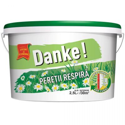 Vopsea lavabila interior, Danke - peretii respira, alba, 8.5 L