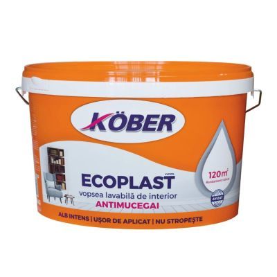 Vopsea lavabila interior, Ecoplast, antimucegai, alba, 8.5 L