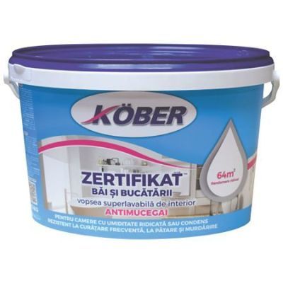 Vopsea lavabila interior, Zertifikat, antimucegai, baie si bucatarie, alba, 4 L