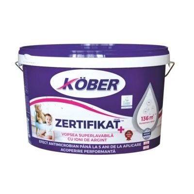 Vopsea lavabila interior, Kober Zertifikat Plus, alba, 8.5 L