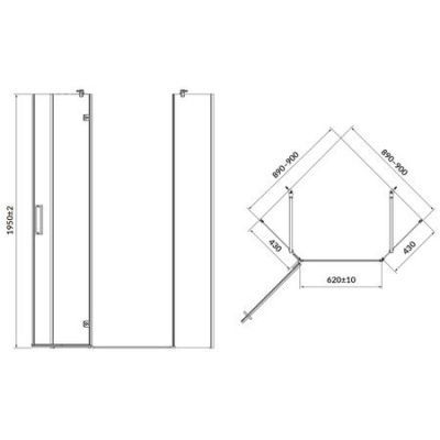 Cabina de DUS pentagonala Jota 90X90X195CM sticla transparenta stanga S160-014