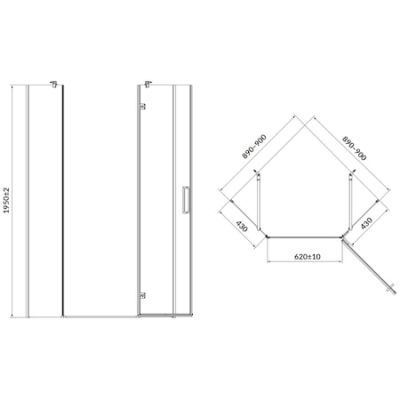 Cabina de DUS pentagonala Jota 90X90X195CM sticla transparenta dreapta S160-013